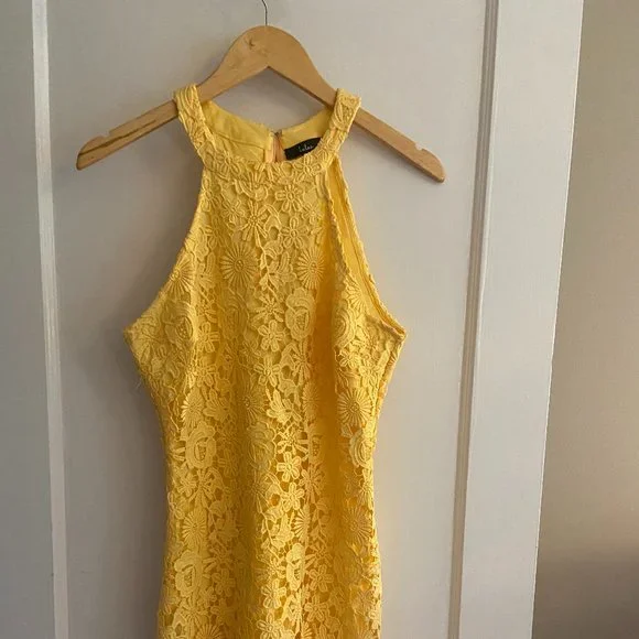 Lulus | Love Poem Yellow Lace Mini Dress | Size Medium | 100% Polyester